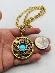 Vintage Gold Tone Pastel Renfaire Medallion Chunky Liz Claiborne 28” Necklace