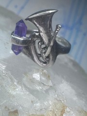 Vintage Trumpet ring amethyst horn musical instrument sterling silver size 7.5