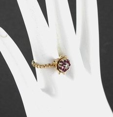 Vintage Solid 14K Yellow Gold Ring Ruby Diamond Cluster Fine Fancy Jewelry