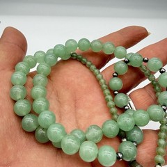 Vintage Green Stone Necklace Natural Round Polished Estate