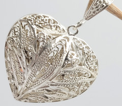 Heart Open Metal Southwestern Style Silver Plated Filigree Puffy Puffed Pendant