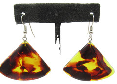 Faux Tortoise Shell Marbled Brown Yellow Vintage Pierced Earrings Triangles