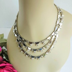 Vtg KRAMER Necklace Silver tone Discs and Crystal Rhinestone ~ Wedding Statement