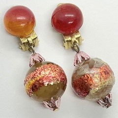 Vtg Hong Kong Lucite Foil Yellow Red Bead Dangle Earrings Clip-on