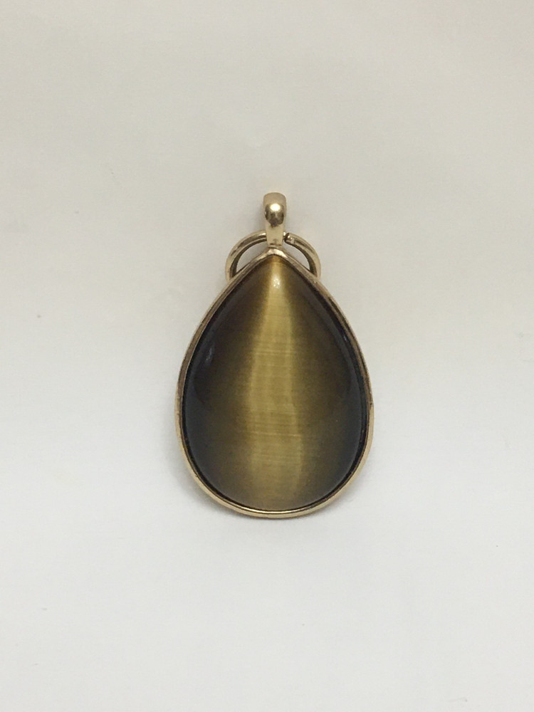 Tiger Eye Stone Pendant With Gold Tone
