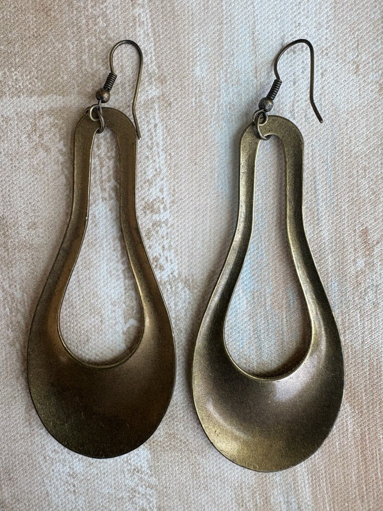 Oversized Sculptural Brass Teardrop Earrings Statement Drip Dangle Huge Vintage