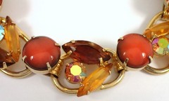 Vtg Juliana DeLizza & Elster 5 Link Pink Red Yellow Navette Rhinestone Bracelet