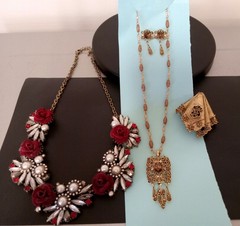 vintage jewelry Velvet Rose Necklace, Goth, Brooch, Earrings. Unique/Rare