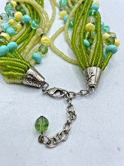 VTG Green Multi-strand beaded chunky necklace Chinese symbols