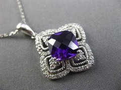 ESTATE 2.46CT DIAMOND & AMETHYST 14K WHITE GOLD SQUARE FILIGREE FLOATING PENDANT