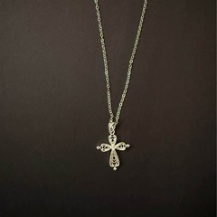 Lace Cross Zircon Titanium Steel Necklace Layering Choker Necklace