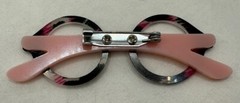 Round Pink & Black Camo W Lt Pink Arms Eye Glasses Dressy Or Casual Pin Brooch