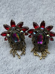 Juliana DeLizza Elster Clip on Earring Watermelon Multifacet Rhinestone Flower
