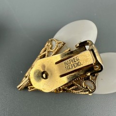 Vintage Napier Earrings Gold Tone Filigree Cap White Bead Tall Climber 1950s