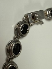 FAS Sterling Silver Oval Black Obsidian 7.5” Tennis Bracelet 925 Modernist