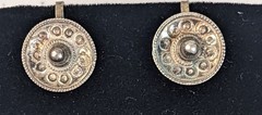 Vintage Sterling Silver Screw Back Earrings Round Dome Beaded Design Art Deco