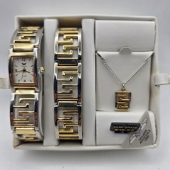 NOS Vtg Waltham Ladies Gift Set Gold & Silver Tone Watch, Bracelet, 18″ Necklace