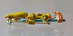 Vintage LISNER Poodle Dog Holding Umbrella Brooch Pin Enamel MCM Figural