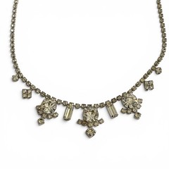 Vintage 1950s Rhinestone Choker Necklace Rhodium Plated 15″ Wedding Prom