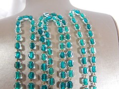 CZECH HAND BLOWN FACETED OCTAGON GREEN CORE CLEAR GLASS BEAD FLAPPER NECKLACE