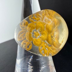 Vintage Reverse Carved Ring Yellow Lucite Flowers Size 6