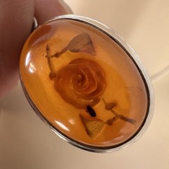 VTG Pendant Necklace 18 Inch Amber Reversed Carved Rose Italy 925 Sterling 9.3g