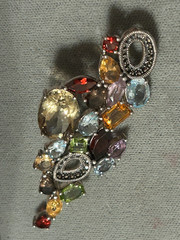 Vintage Silver Tone Brooch/Pendant with Various Open back Gemstones & Marcasite.