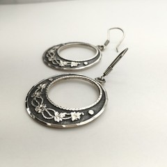 Vintage Sterling Silver Floral Hook Dangle Earrings Marked CM-10 925 Mex 12g #61