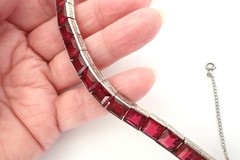 Art Deco Vintage Diamonbar Sterling Silver Channel Set Bracelet Red Openback