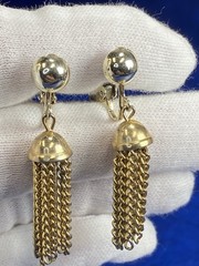 Vtg Unbranded Costume Jewelry Chain Tassel Dangle Drop Clip On Estate Earrings