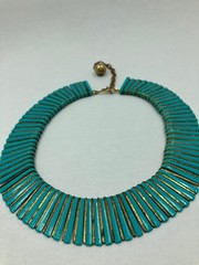 Vintage Egyptian Revival Necklace Robin Egg Blue Plastic Cleopatra Statement Bib