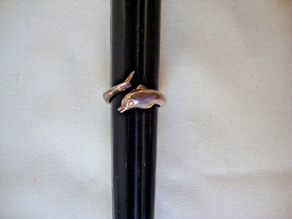 VINTAGE 1970-80s 3D DOLPHIN CROSSOVER RING STERLING SILVER STAMPED 925 SZ 5