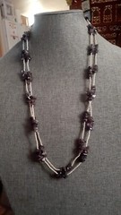 Amethyst Chips & White Glass seed Bead Station Double strand Necklace. 28 In.