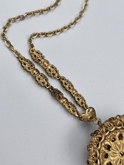 West Germany Rootbeer Cameo Set Filigree Faux Pearl Rhinestone Necklace
