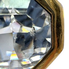 Vintage S.A.L. Swarovski Gold Tone Large Octagon Clip Earrings w/ Clear Crystal