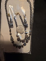 Vtg Hematite Necklace Bracelet Earrings Set Healing Peace Lot Fashion Jewelry
