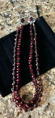 Vintage Beaded Plum Burgundy Glass Crystal Layered Silver Jeweled Clasp Necklace