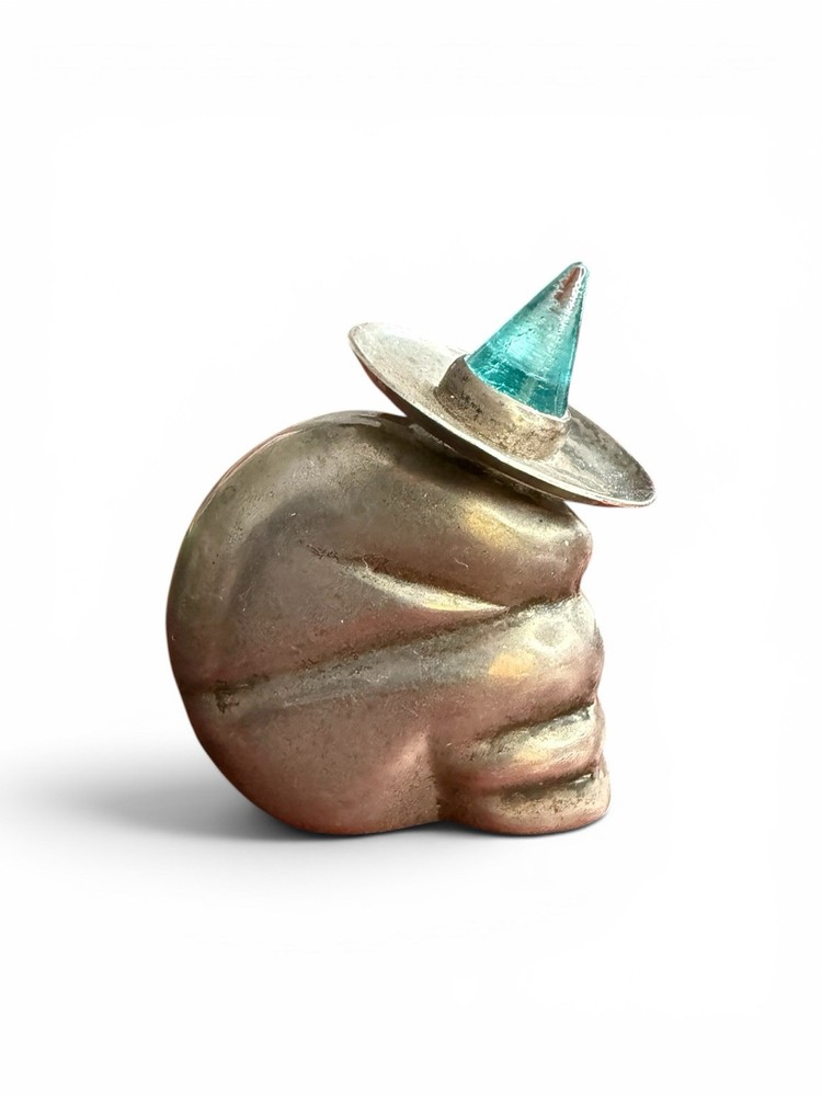 Vintage Mexico Silver Plate Figural Perfume Holder Brooch Sleeping Peon Sombrero