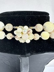 Vintage Japan Double Strand Beaded Necklace Ivory Lucite Cluster Clasp