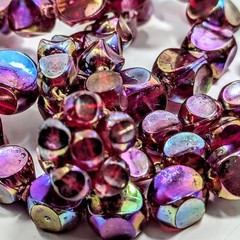 West Germany Lucite Double Strand Burgundy AB Coated Vintage Necklace 20″