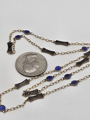Vintage Chinese Export Silver Gold Tone Black & Blue Enamel Dainty Necklace 24″