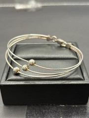 Vintage 7″ Sterling Silver 3-Strand Bracelet 6 Grams Rigid G24