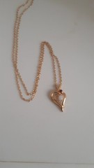 Vintage Opal & Red Gemstone Half Heart Pendant necklace. Gold Tone. 18 In.