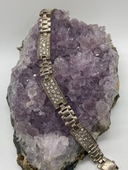 Vintage Sterling Silver Pave Crystal Link Bracelet 8.5″