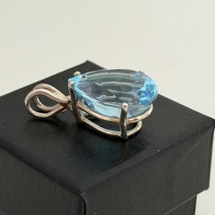 925 Sterling Silver Natural Swiss Blue Topaz Teardrop Pear Pendant 20 Carats