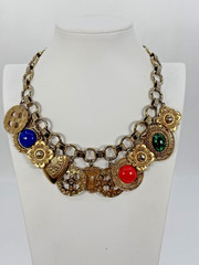 VTG JULIANA D&E Dangling Charm Necklace Pierced Earring Set Ref # 23 Book Pieces