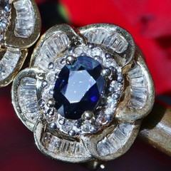 14k yellow gold earrings 3.70ct natural treated sapphire, natural diamond 8.1g