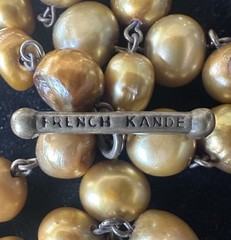Vintage Necklace French Kande Faux Golden Pearl, Pendant Cognac Pineau 16”