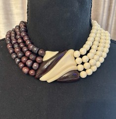 Vintage Yves Saint Laurent Resin & Wood Beaded Muti-Strand Necklace Made France