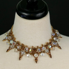 VINTAGE JULIANA D & E AMBER RHINESTONE CRYSTAL BEADED BIB NECKLACE BOOK PIECE